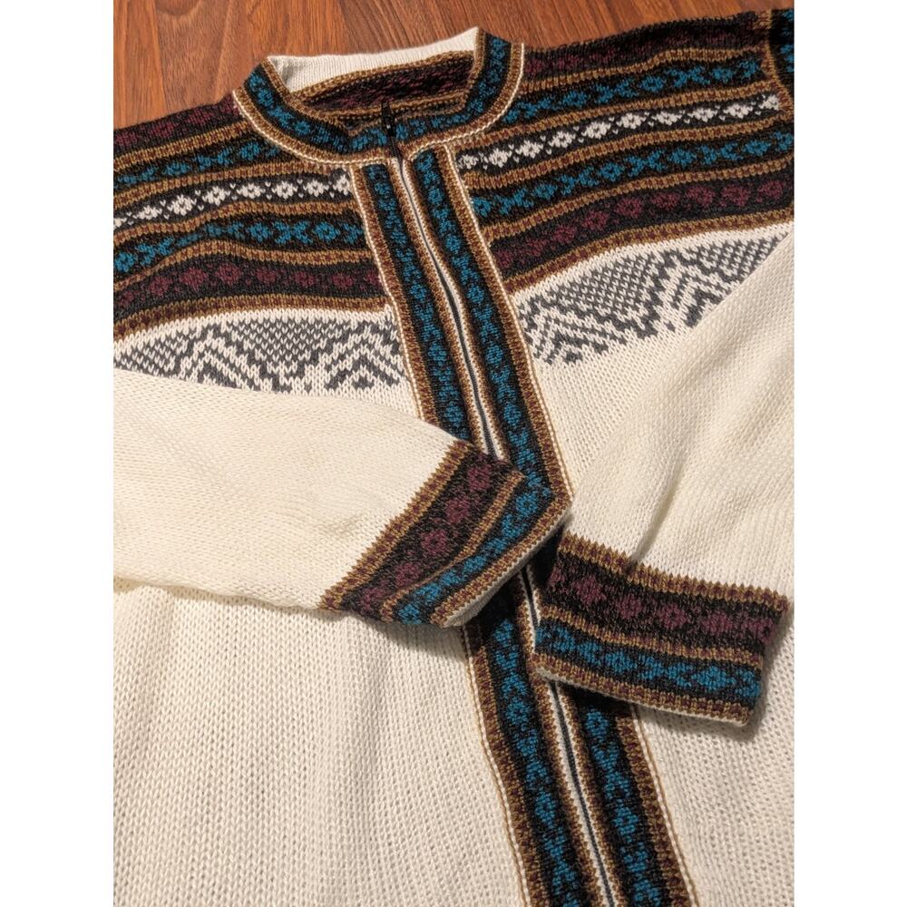 Bolivian Alpaca Wool Cardigan Small Fair Isle Andean Full Zip Handmade New - Picture 2 of 6